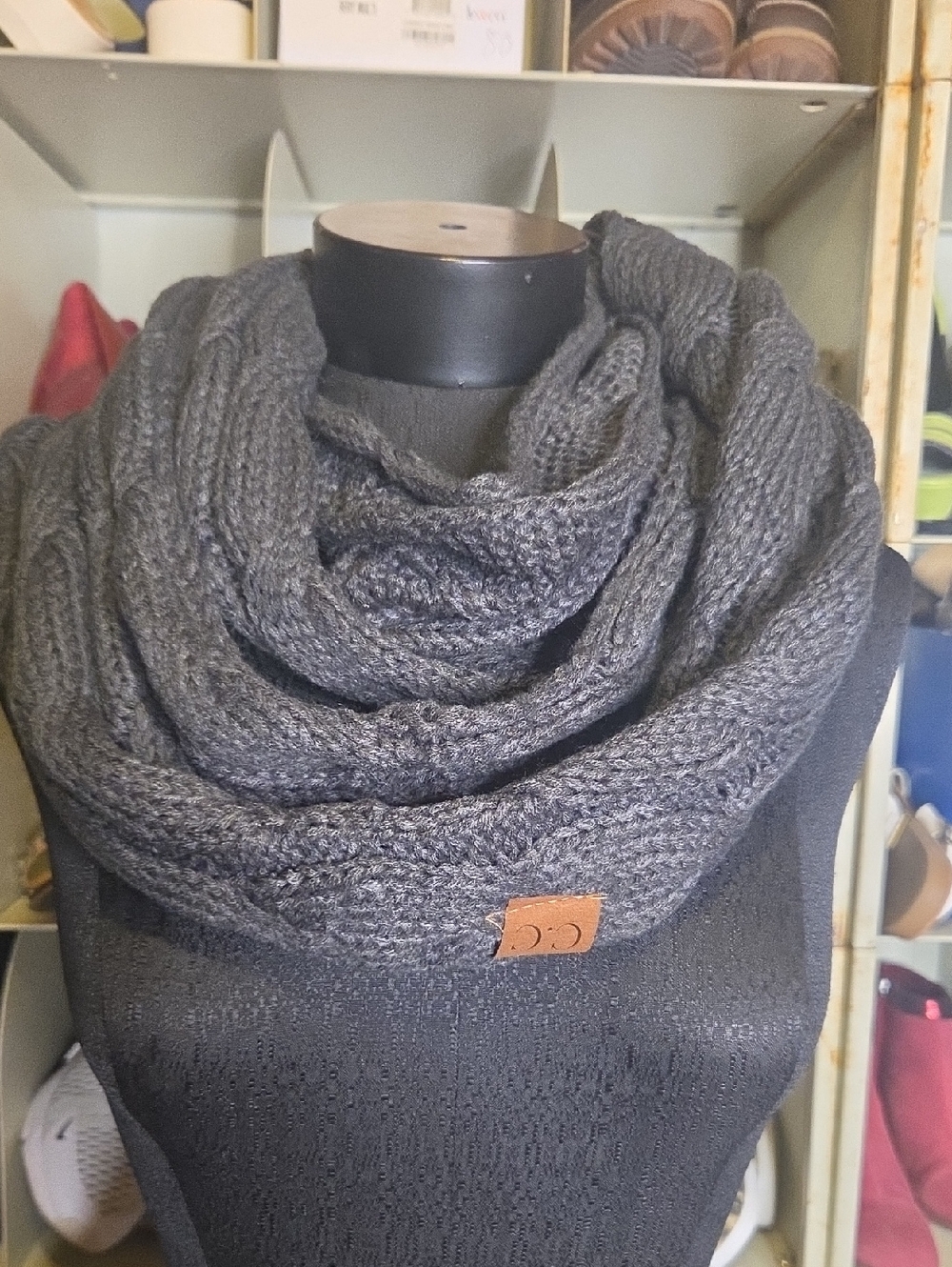 CC Boutique Dark Gray Cable Knit Infinity Scarf